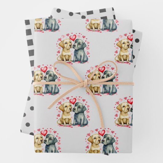 Valentijn schattige honden stippen vierkant patroo inpakpapier vel (In situ)