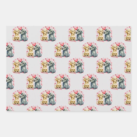 Valentijn schattige honden stippen vierkant patroo inpakpapier vel (Voorkant)