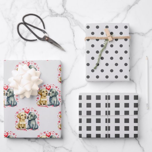 Valentijn schattige honden stippen vierkant patroo inpakpapier vel (Voorkant)