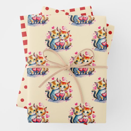 Valentijn schattige katten stippen vierkant patroo inpakpapier vel (In situ)