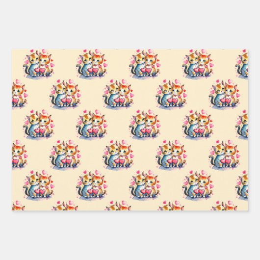 Valentijn schattige katten stippen vierkant patroo inpakpapier vel (Voorkant)