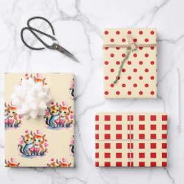 Valentijn schattige katten stippen vierkant patroo inpakpapier vel