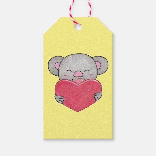 Valentijn Schattige Koala Cartoon Hart Gift Label Cadeaulabel (Voorkant)