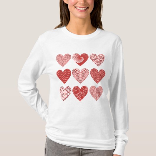Valentijn schattige lieve liefde rode hart patroon t-shirt (Voorkant)