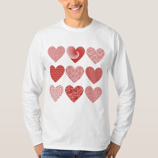 Valentijn schattige lieve liefde rode hart patroon t-shirt (Voorkant)