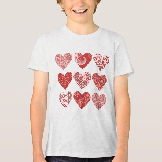 Valentijn schattige lieve liefde rode hart patroon Tri-Blend shirt (Voorkant)