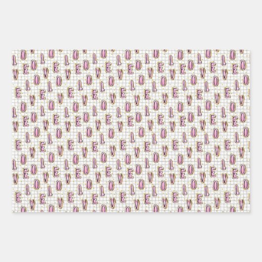 Valentijn Schattige Roze XOXO Harten LIEFDE Inpakpapier Vel (Voorkant 2)