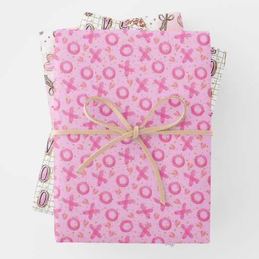 Valentijn Schattige Roze XOXO Harten LIEFDE Inpakpapier Vel (In situ)