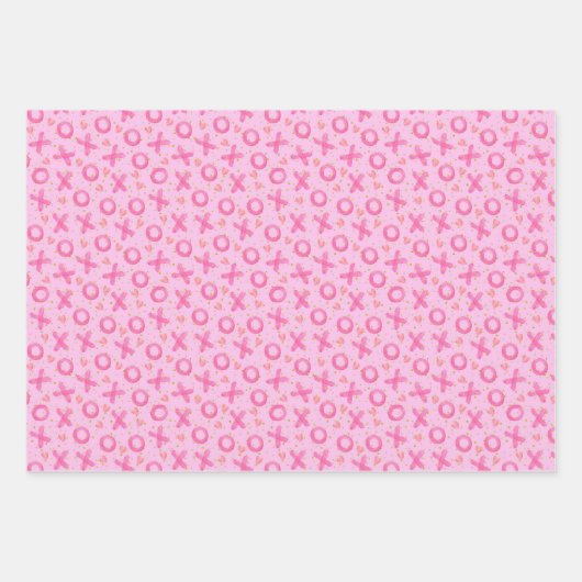 Valentijn Schattige Roze XOXO Harten LIEFDE Inpakpapier Vel (Voorkant)