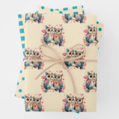 Valentijn schattige uilen stippen vierkant patroon inpakpapier vel (In situ)