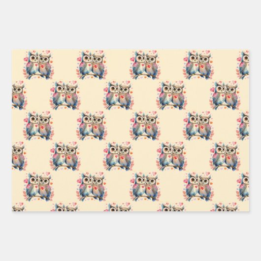 Valentijn schattige uilen stippen vierkant patroon inpakpapier vel (Voorkant)