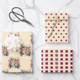 Valentijn schattige uilen stippen vierkant patroon inpakpapier vel