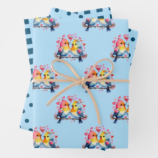 Valentijn schattige vogeltjes stippen vierkant pat inpakpapier vel (In situ)