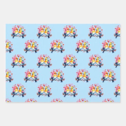 Valentijn schattige vogeltjes stippen vierkant pat inpakpapier vel (Voorkant)