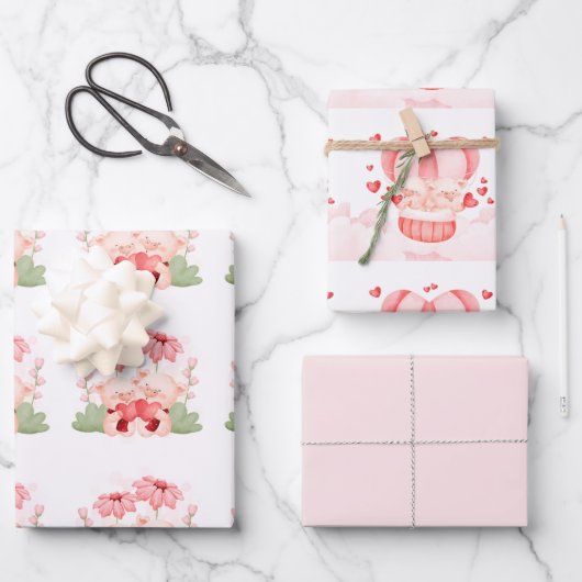 Valentijn Schattigee Baby biggen Inpakpapier Vel (Voorkant)