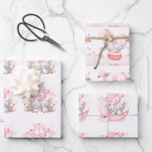 Valentijn Schattigee Baby Muizen Inpakpapier Vel (Voorkant)