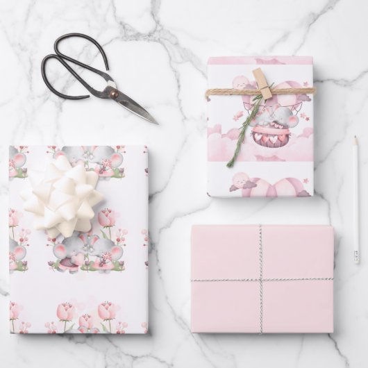 Valentijn Schattigee Baby Olifanten Inpakpapier Vel (Voorkant)