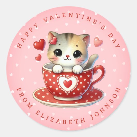 Valentijn Schattigee kitten gepersonaliseerde naam Ronde Sticker (Voorkant)