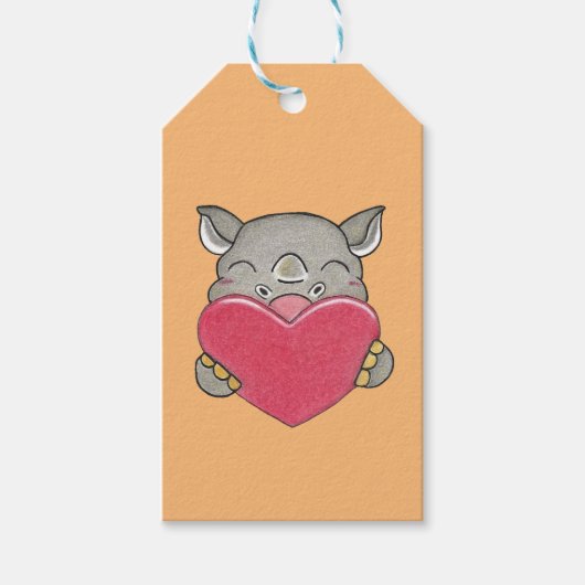 Valentijn Schattigee Rhino Cartoon Hart Gift Label Cadeaulabel (Voorkant)