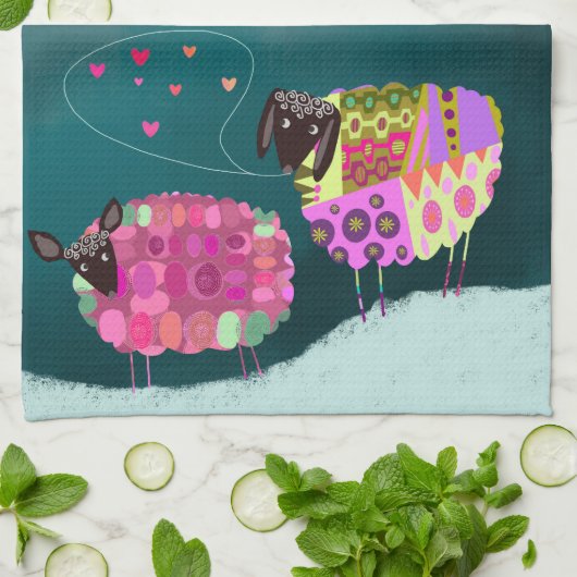Valentijn Schattigee schapenkeuken theedoek (Gevouwen)