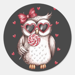 Valentijn Schattigee Uil Lover Licking Lollipop Ronde Sticker