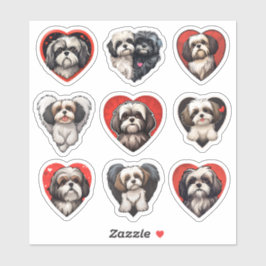 Valentijn Shih Tzu Hondenset van 9 stickers