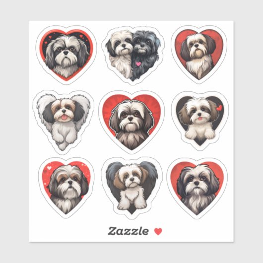 Valentijn Shih Tzu Hondenset van 9 stickers (Vel)