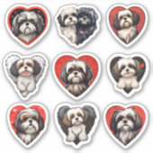 Valentijn Shih Tzu Hondenset van 9 stickers (Voorkant)
