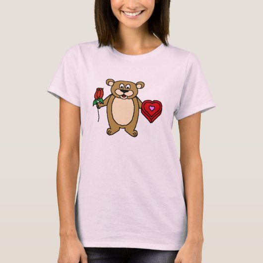 Valentijn Shirt met Cute Teddy Bear met Rozen en (Voorkant)