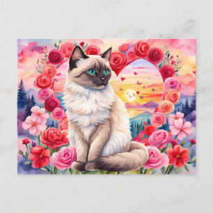 Valentijn Siamese kitten in Hart van Rozen Zonsond Briefkaart