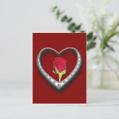Valentijn Silver Charm Lijst Heart - Red Rose Kaar Feestdagenkaart (Staand voorkant)