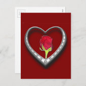 Valentijn Silver Charm Lijst Heart - Red Rose Kaar Feestdagenkaart (Voorkant / Achterkant)