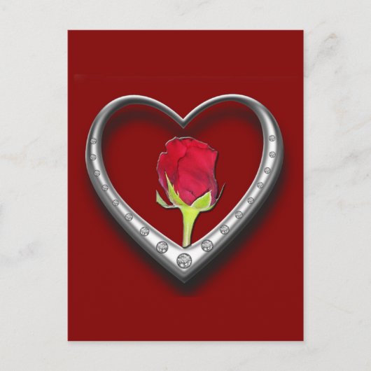 Valentijn Silver Charm Lijst Heart - Red Rose Kaar Feestdagenkaart (Voorkant)