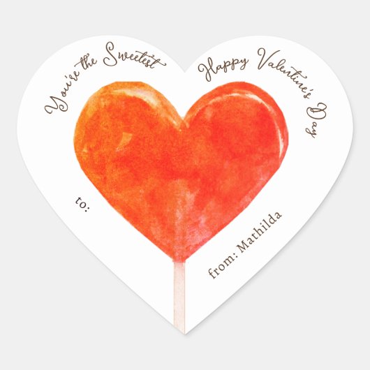 Valentijn Sinaasappel Hart Lollipop Sticker (Voorkant)