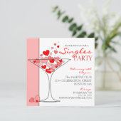 Valentijn Singles Party Heart Cocktail Invitation Kaart (Staand voorkant)