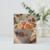 Valentijn Snoep en Roos theekopje Feestdagenkaart (Staand voorkant)