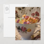 Valentijn Snoep en Roos theekopje Feestdagenkaart (Voorkant / Achterkant)