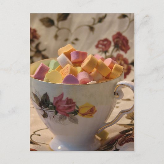 Valentijn Snoep en Roos theekopje Feestdagenkaart (Voorkant)