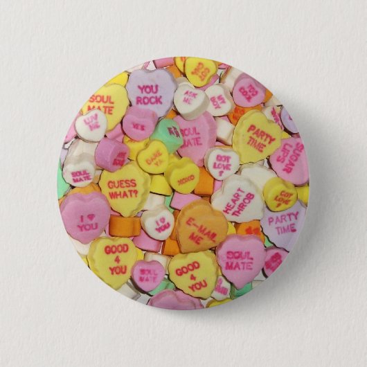 Valentijn Snoep Harten Ronde Button 5,7 Cm (Voorkant)