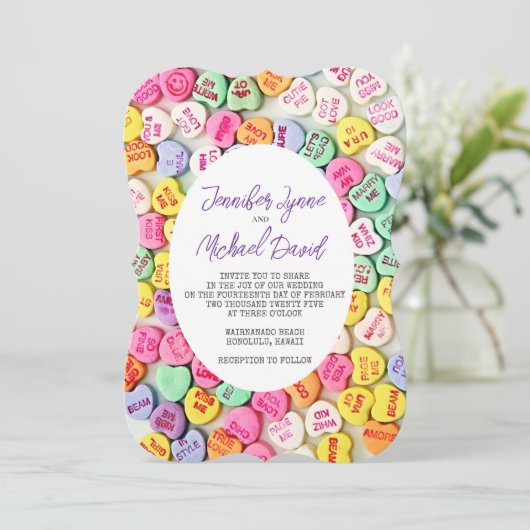 Valentijn Snoep Hearts Wedding Kaart (Staand voorkant)