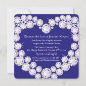 Valentijn Soirée Diamonds Heart Blue Party Uitnodi Kaart (Achterkant)