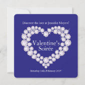 Valentijn Soirée Diamonds Heart Blue Party Uitnodi Kaart (Voorkant)