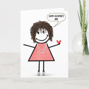 Valentijn Stick Figuur Meisje met Speech Bubble Kaart