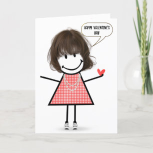 Valentijn Stick Figuur Meisje met Speech Bubble Kaart
