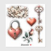  Valentijn stickers hangslot sleutels hart (Vel)