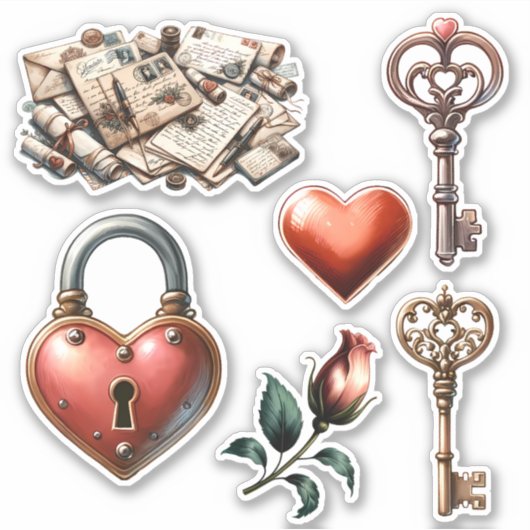  Valentijn stickers hangslot sleutels hart (Voorkant)