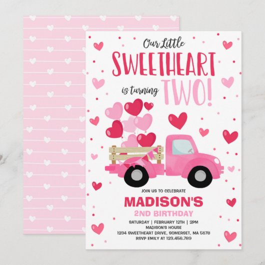 Valentijn Sweetheart 2e Verjaardag Roze Rode Vrach Kaart (Voorkant / Achterkant)