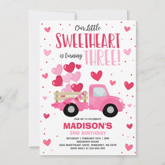 Valentijn Sweetheart 3e Verjaardag Roze Rode Vrach Kaart (Voorkant)