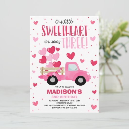 Valentijn Sweetheart 3e Verjaardag Roze Rode Vrach Kaart (Staand voorkant)