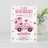 Valentijn Sweetheart 4e Verjaardag Roze Rood Truck Kaart (Staand voorkant)